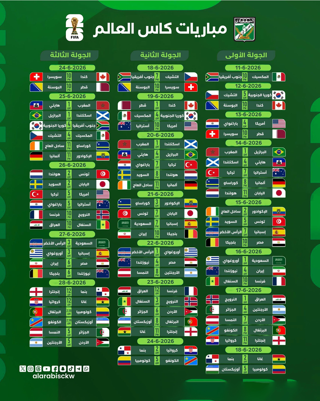 جدول مباريات كأس العالم